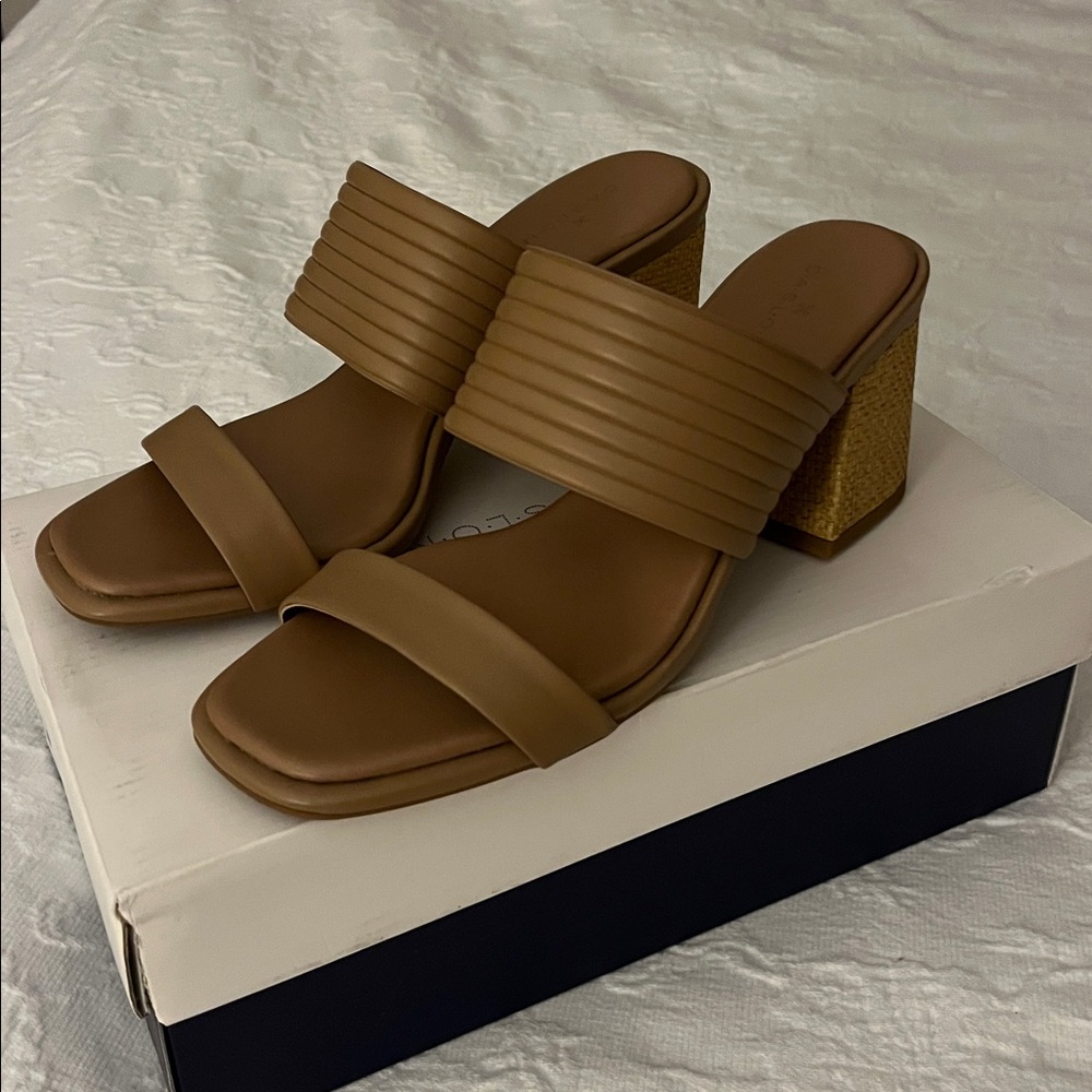 Chic Beige neutral bamboo Block Heel Sandals